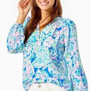 Lilly Pulitzer Elsa Silk Blouse in Dream Team